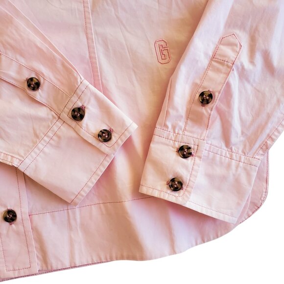 GANNI Vintage Ruffle Trim Peter Pan Collar Baby Pink Cotton Poplin Blouse Sz M/L - Picture 6 of 13